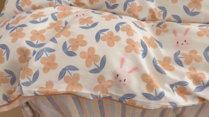 91家纺网 家纺一手货源 找家纺 昔可2022新款嵌绳全棉四件套组图二 花园慢时光