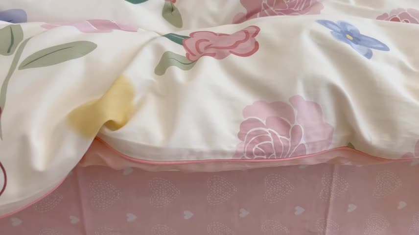 91家纺网 家纺一手货源 找家纺 昔可2022新款嵌绳全棉四件套组图二 粉蔷薇兔