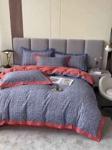 91家纺网 家纺一手货源 找家纺 棉生活 2022新款全棉磨毛宽边系列四件套 小香-桔