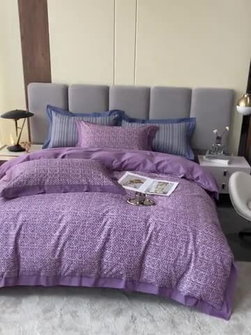 91家纺网 家纺一手货源 找家纺 棉生活 2022新款全棉磨毛宽边系列四件套 小香-紫