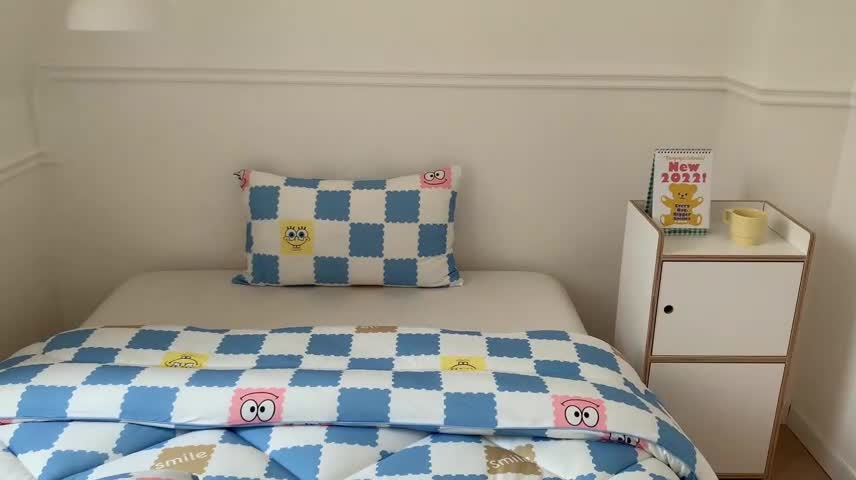 91家纺网 家纺一手货源 找家纺 星期八 海绵宝宝春秋被冬被系列 棋盘格海绵宝宝