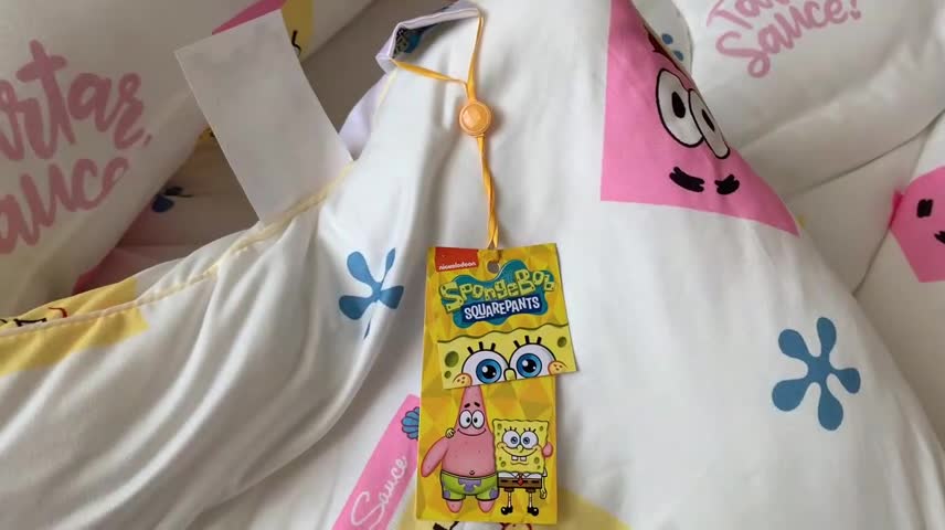 91家纺网 家纺一手货源 找家纺 星期八 海绵宝宝春秋被冬被系列 方块海绵宝宝