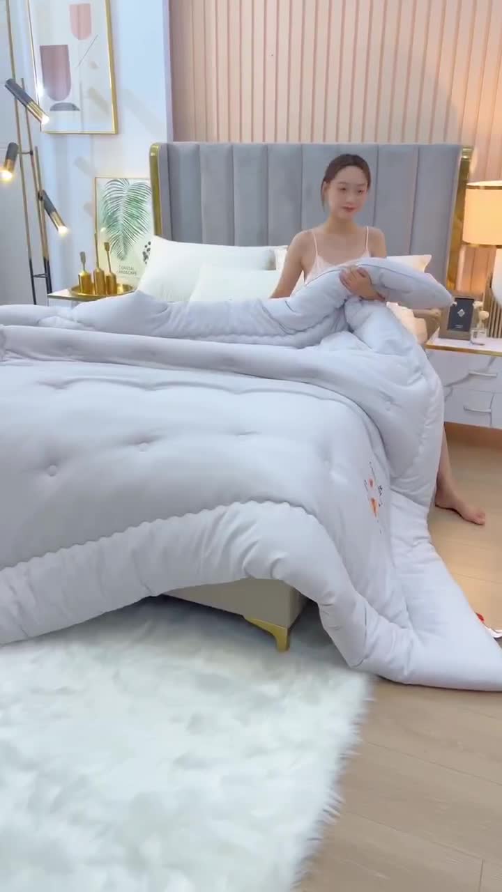 91家纺网 家纺一手货源 找家纺 伊被源 2022新款亲肤抗菌纤维舒适冬被被子被芯-燕窝里 灰色