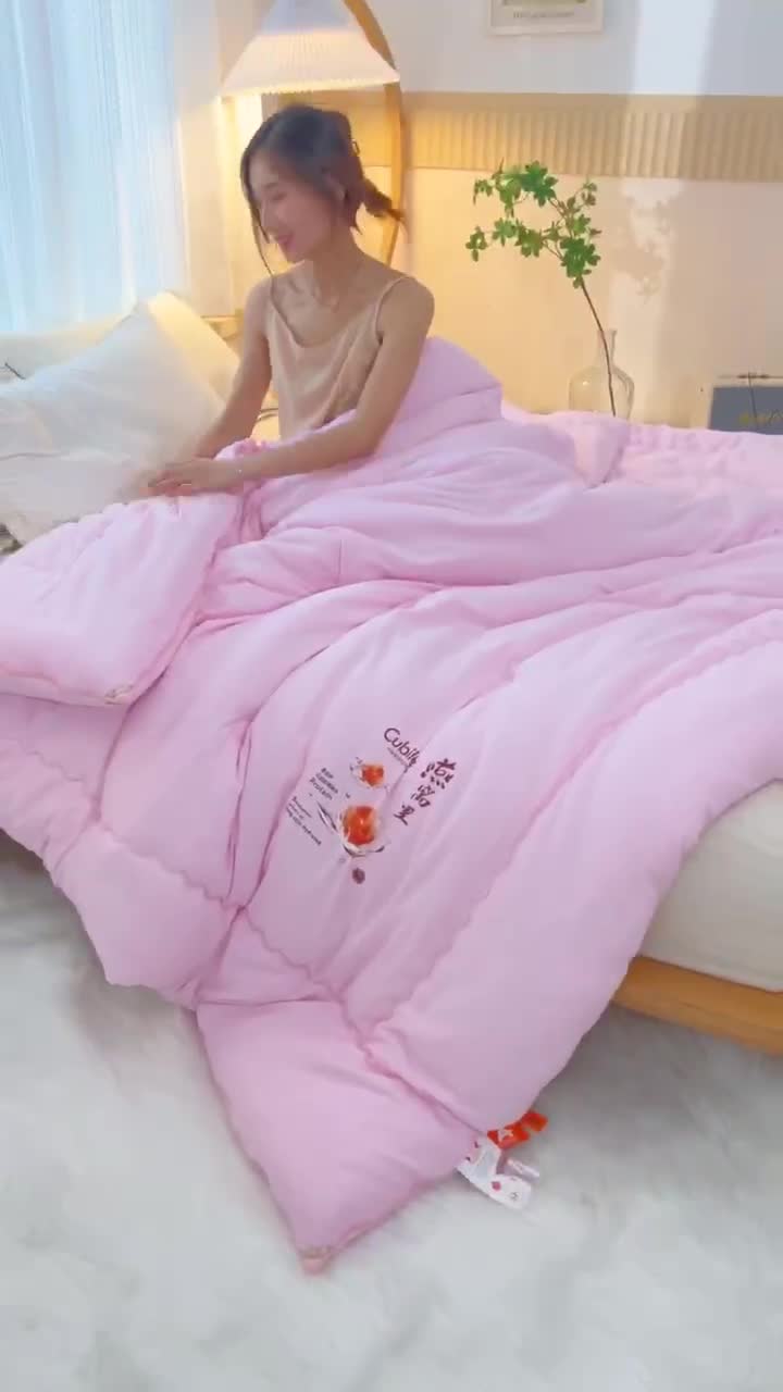 91家纺网 家纺一手货源 找家纺 伊被源 2022新款亲肤抗菌纤维舒适冬被被子被芯-燕窝里 粉色