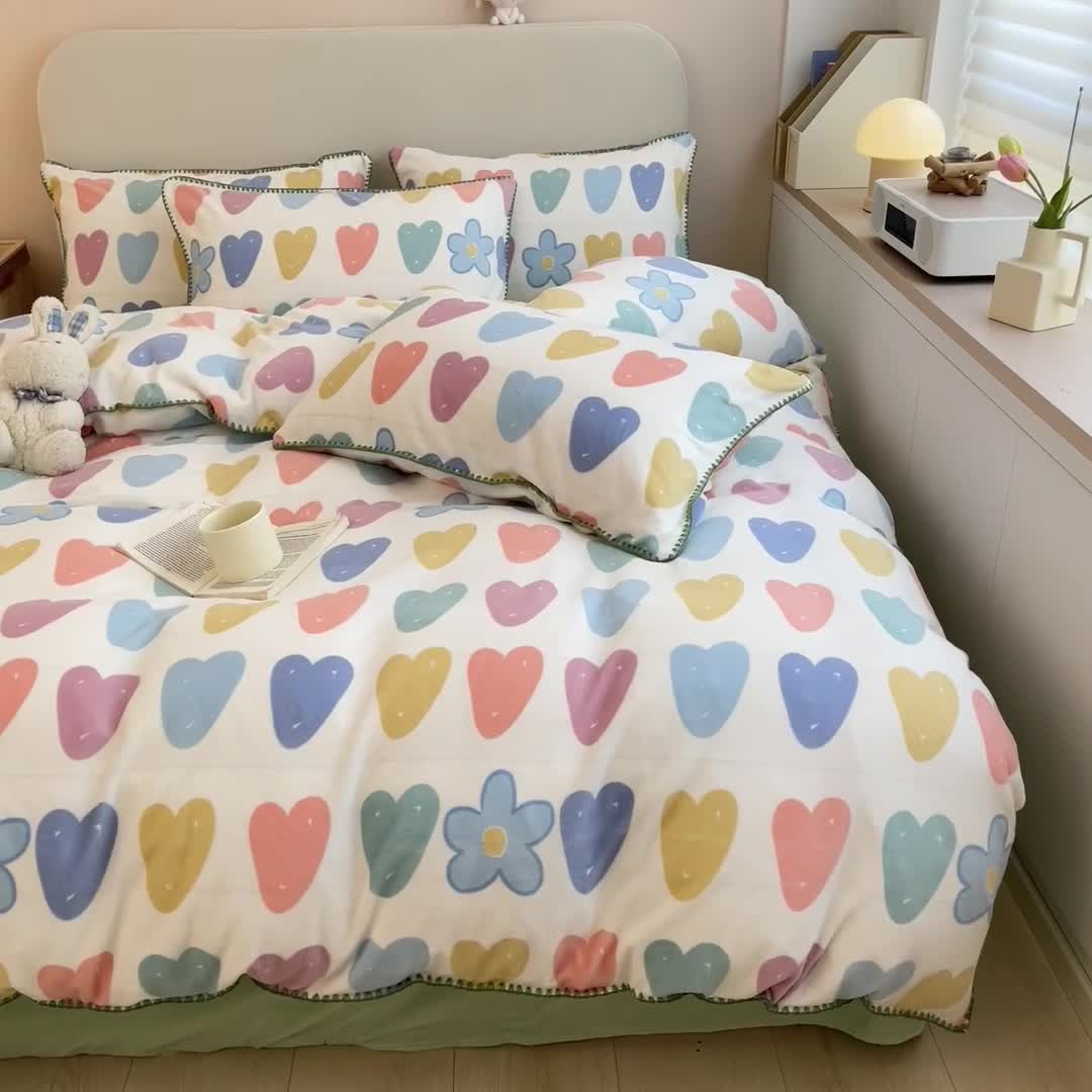 91家纺网 家纺一手货源 找家纺 安哆啦 新款贝壳边工艺牛奶绒珊瑚绒四件套单被套 心花怒放