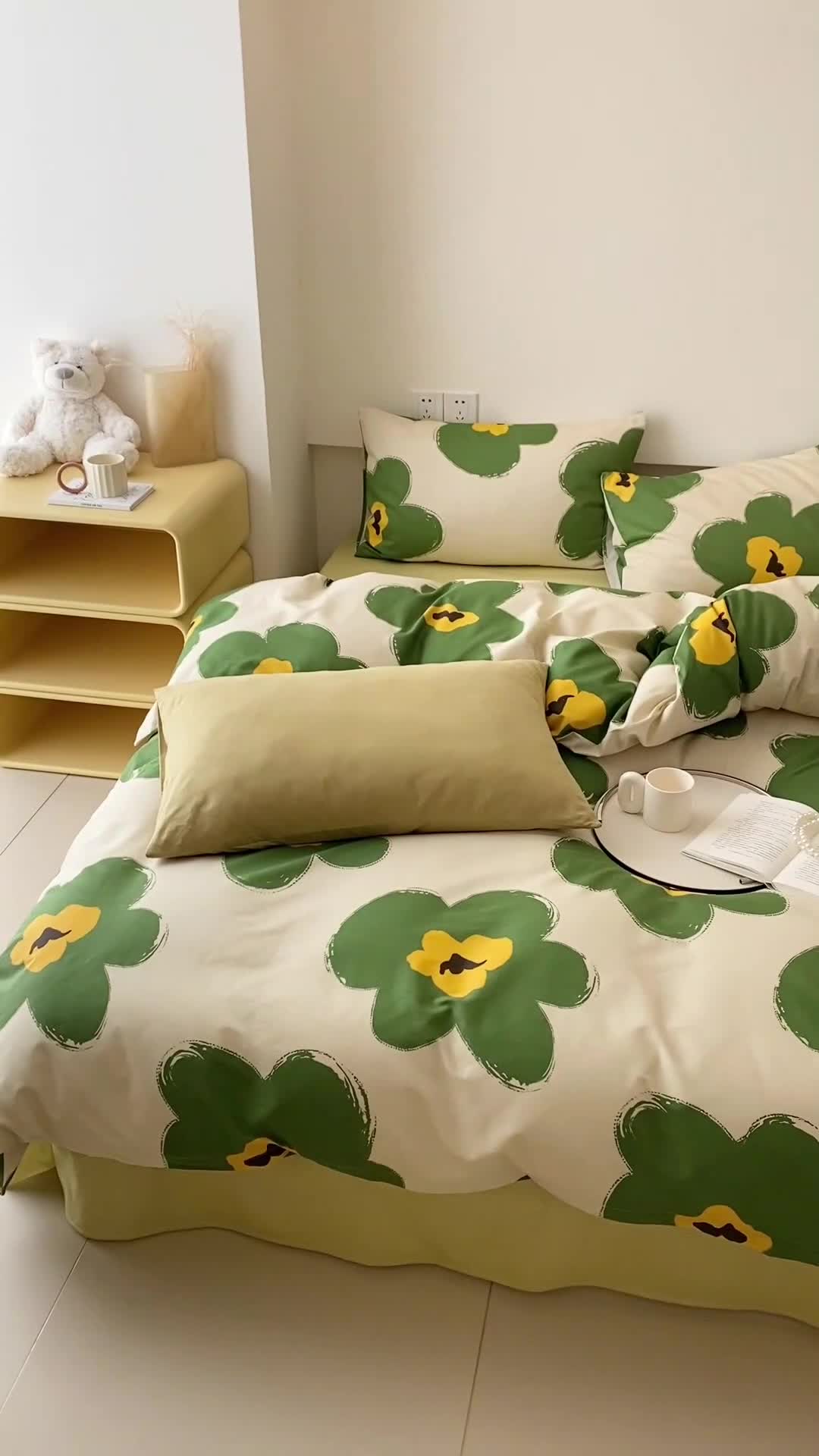 91家纺网 家纺一手货源 找家纺 昔可 2022新款全棉四件套影棚图2 半夏绿花