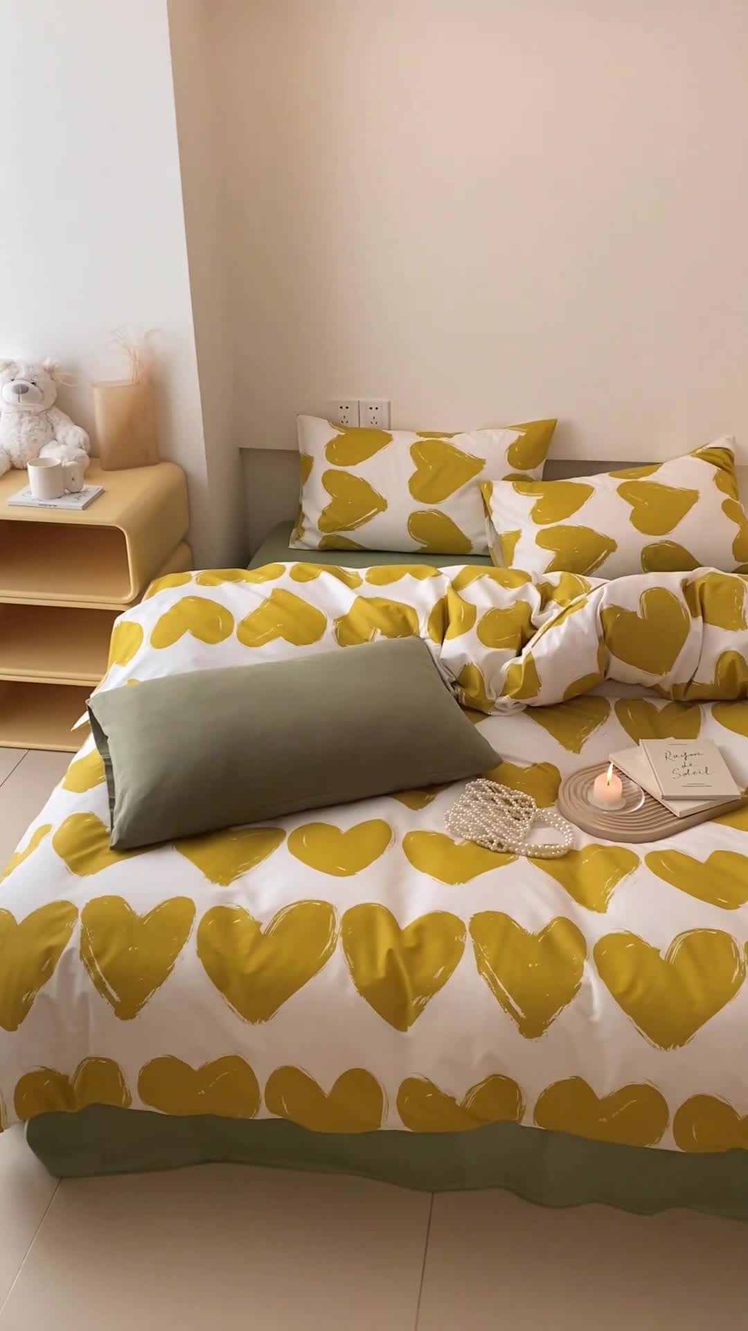 91家纺网 家纺一手货源 找家纺 昔可 2022新款全棉四件套影棚图2 黄色爱心