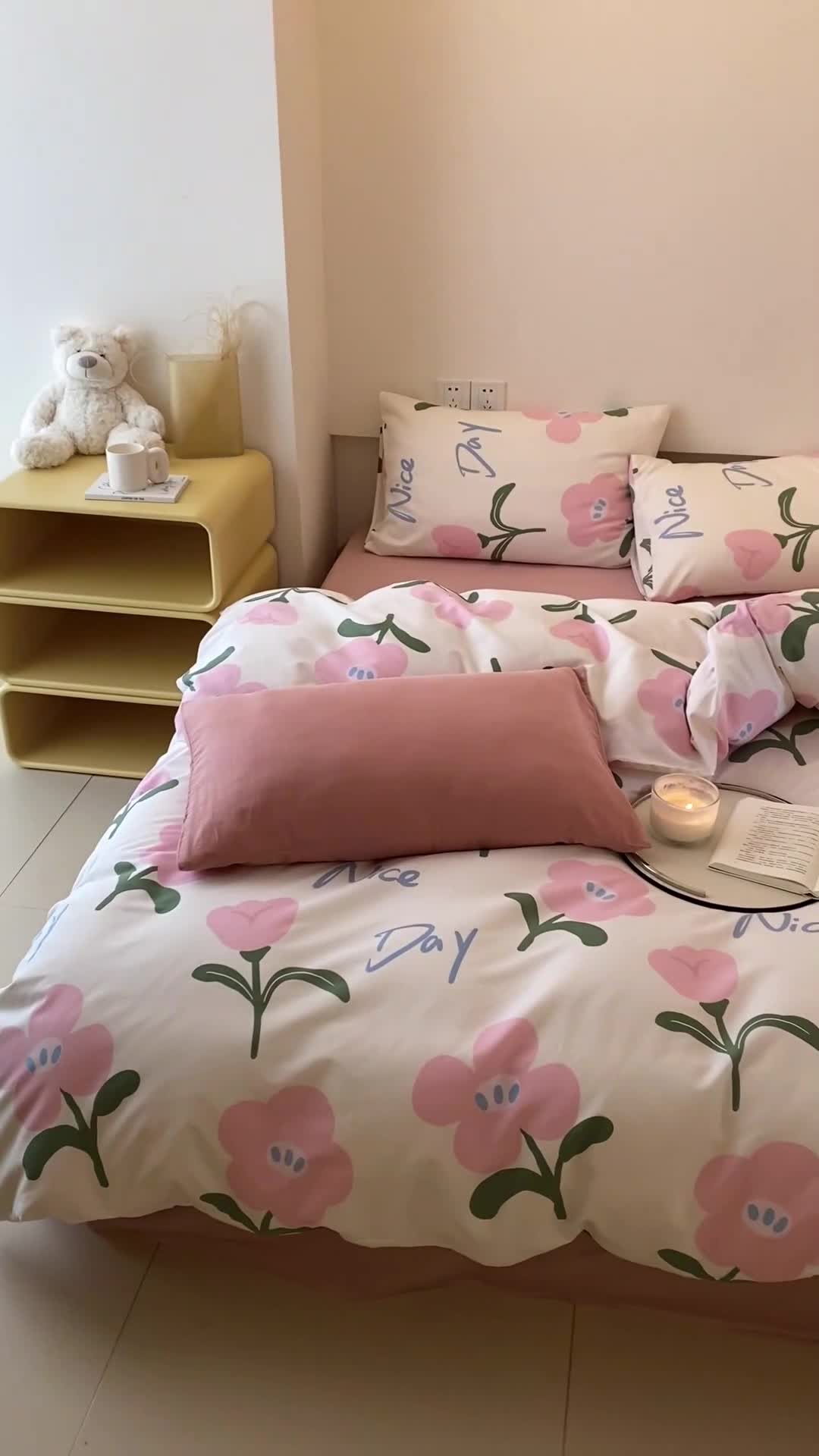 91家纺网 家纺一手货源 找家纺 昔可 2022新款全棉四件套影棚图2 安妮粉