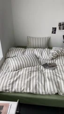 91家纺网 家纺一手货源 找家纺 昔可 2022新款全棉四件套影棚图1 绿竖条