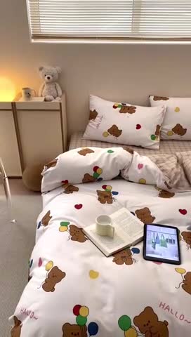 91家纺网 家纺一手货源 找家纺 昔可 2022新款全棉四件套影棚图1 气球小熊