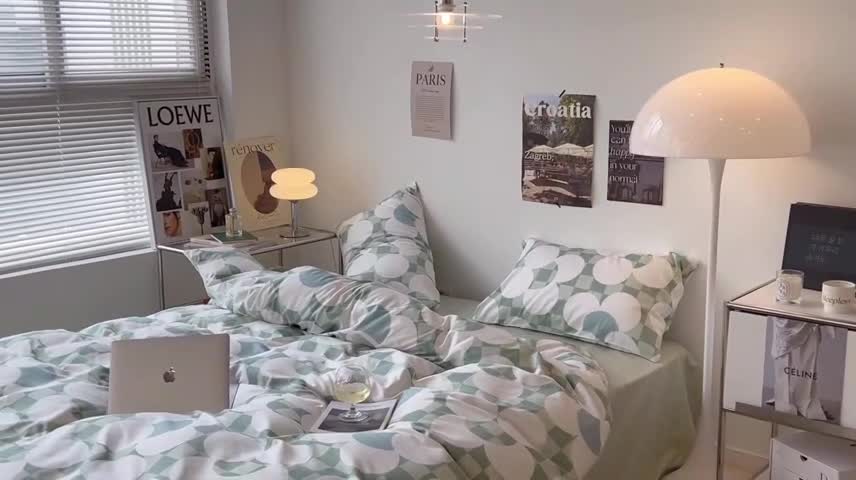 91家纺网 家纺一手货源 找家纺 昔可 2022新款简约花朵四件套 抹茶恋语