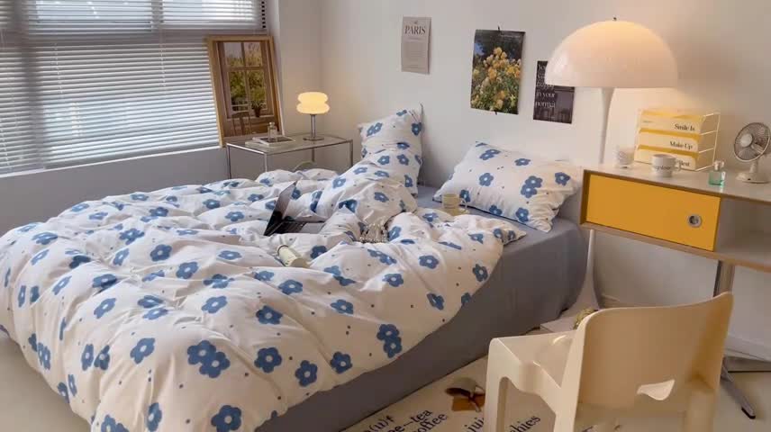 91家纺网 家纺一手货源 找家纺 昔可 2022新款简约花朵四件套 蓝蓝小花