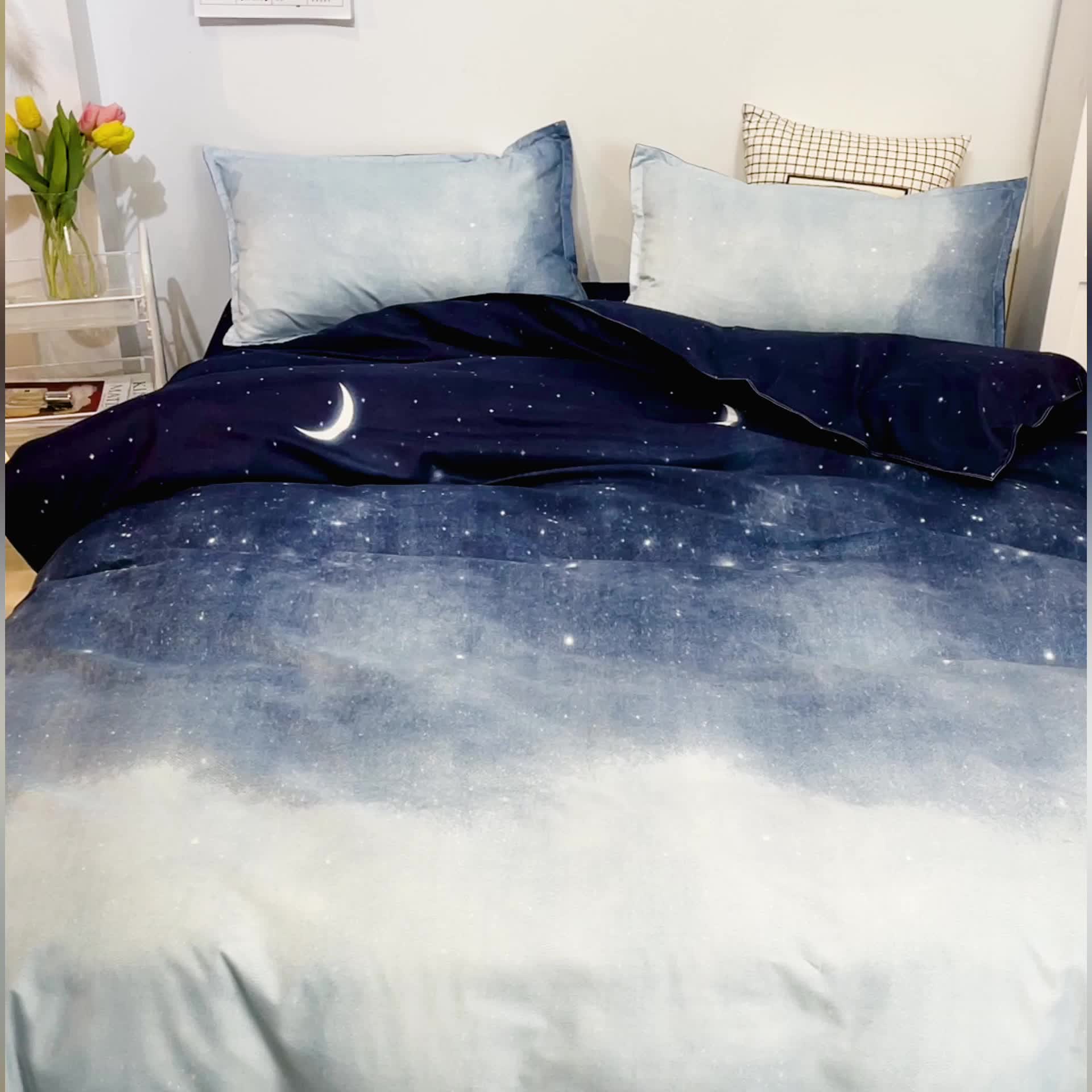 91家纺网 家纺一手货源 找家纺 赫然家纺 新款舒适柔软亲肤爆款芦荟棉四件套货源充足夜空