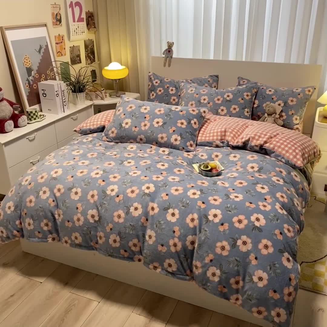 91家纺网 家纺一手货源 找家纺 大渔生活 2024新款牛奶绒印花系列四件套 悠悠花海