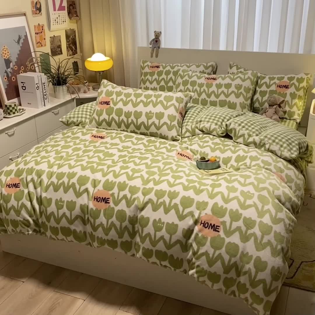 91家纺网 家纺一手货源 找家纺 大渔生活 2024新款牛奶绒印花系列四件套 小情调