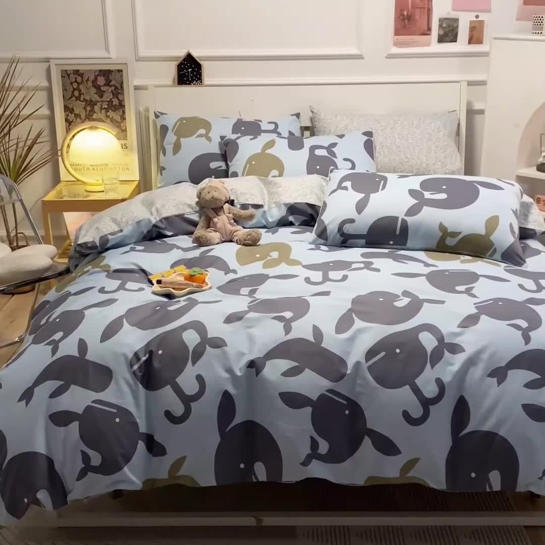 91家纺网 家纺一手货源 找家纺 晨希 2022新款清新全棉印花四件套 大鱼海棠