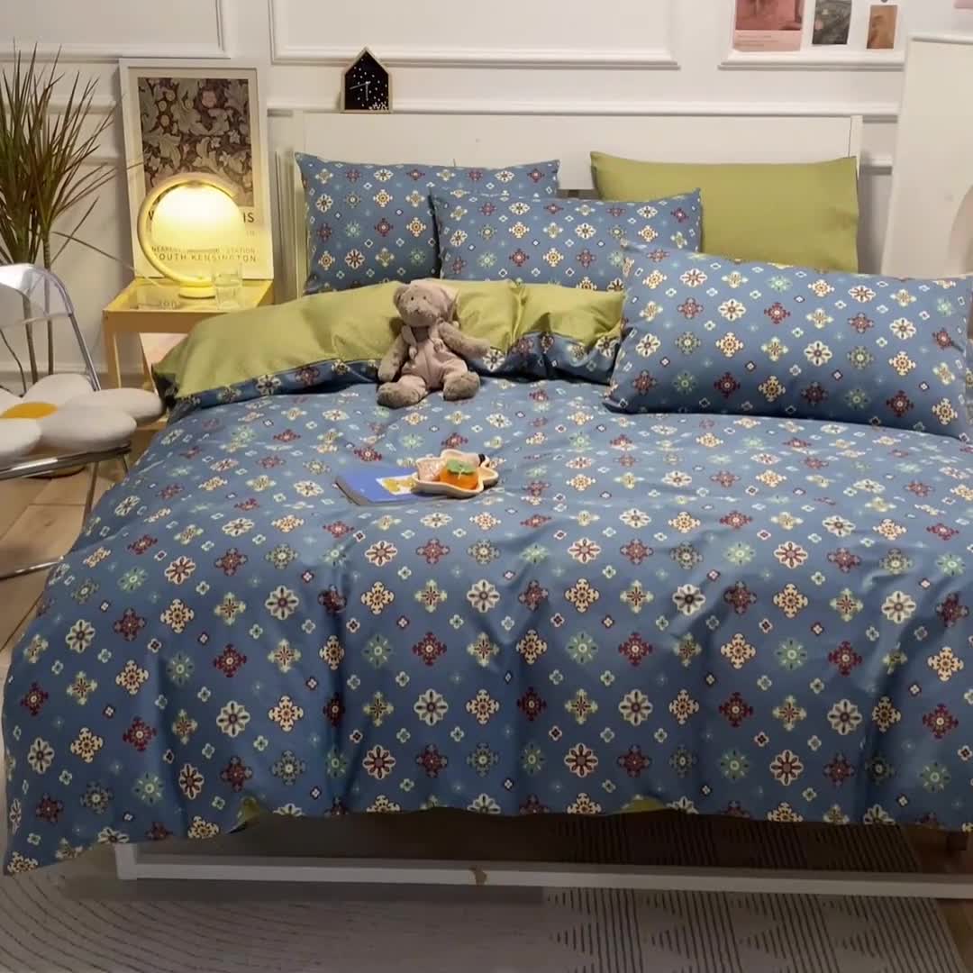 91家纺网 家纺一手货源 找家纺 晨希 2022新款清新全棉印花四件套 洛莎