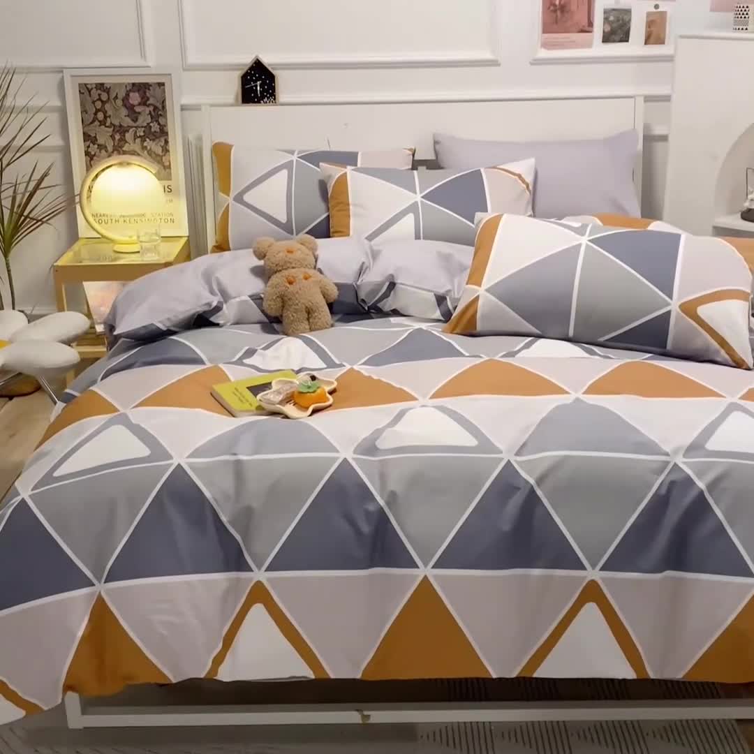 91家纺网 家纺一手货源 找家纺 晨希 2022新款清新全棉印花四件套 时间定格