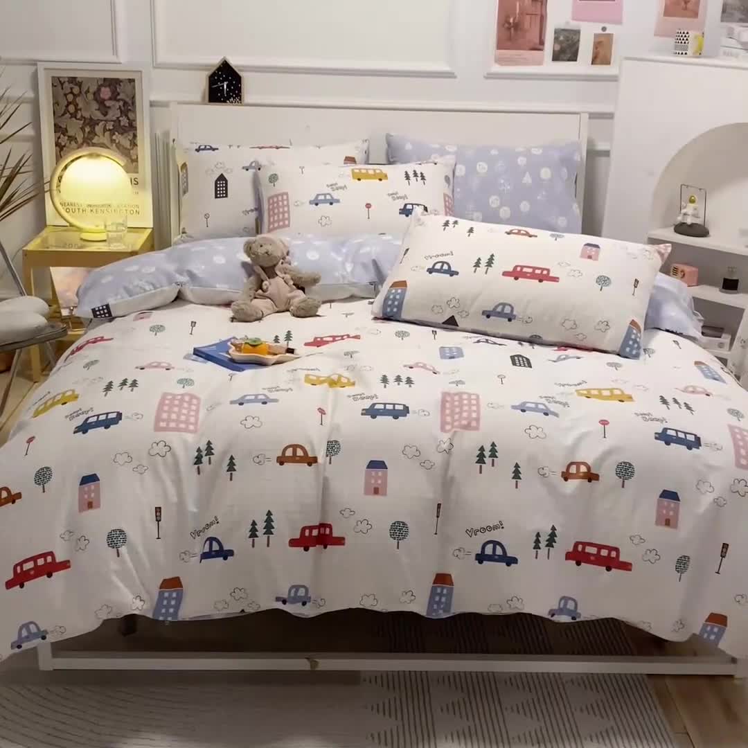 91家纺网 家纺一手货源 找家纺 晨希 2022新款清新全棉印花四件套 小心愿