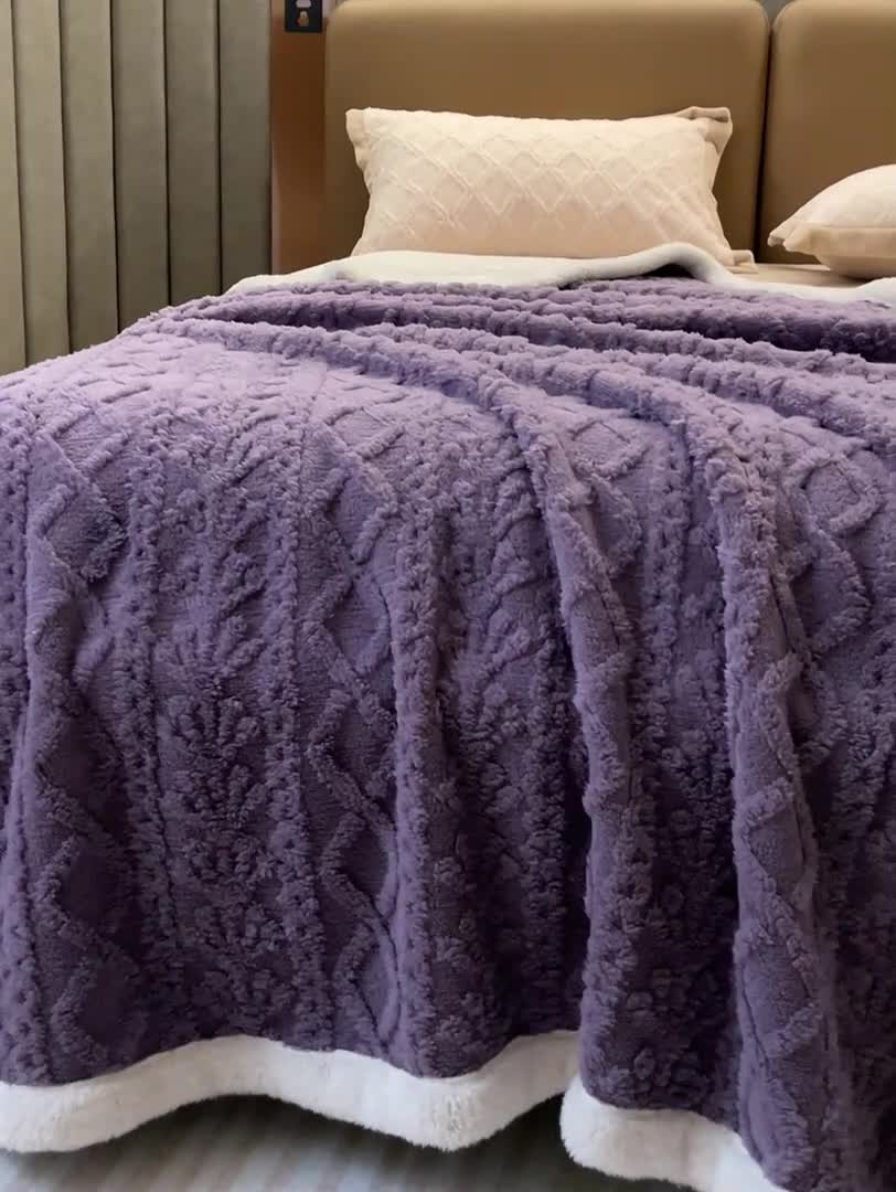 91家纺网 家纺一手货源 找家纺 彩棉坊 2022新款珊瑚绒加厚保暖绒毯 优雅紫