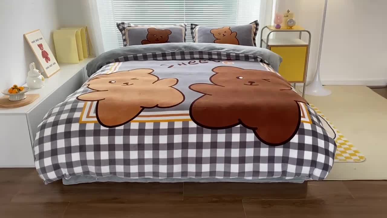 91家纺网 家纺一手货源 找家纺 慕尚 2022爆款大版高克重印花牛奶绒四件套 好朋友