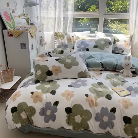 91家纺网 家纺一手货源 找家纺 雅居纺 2022新款牛奶绒印花四件套 花园物语