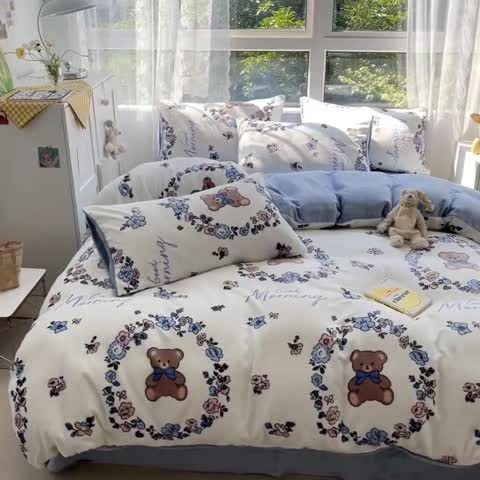 91家纺网 家纺一手货源 找家纺 雅居纺 2022新款牛奶绒印花四件套 甜蜜的爱