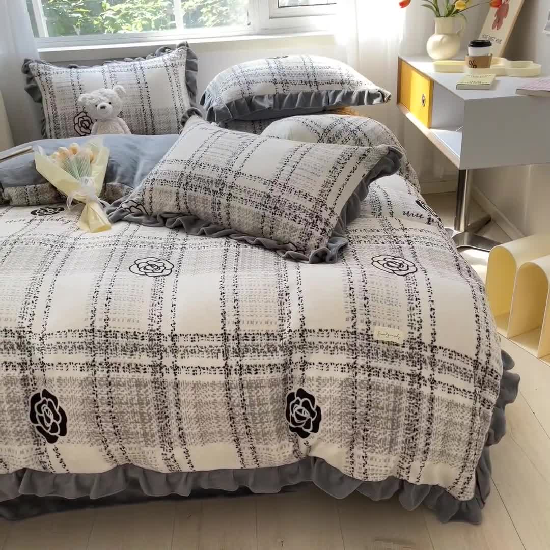 91家纺网 家纺一手货源 找家纺 安哆啦 2022新款加厚牛奶绒花边小贴标四件套 花边-格调花