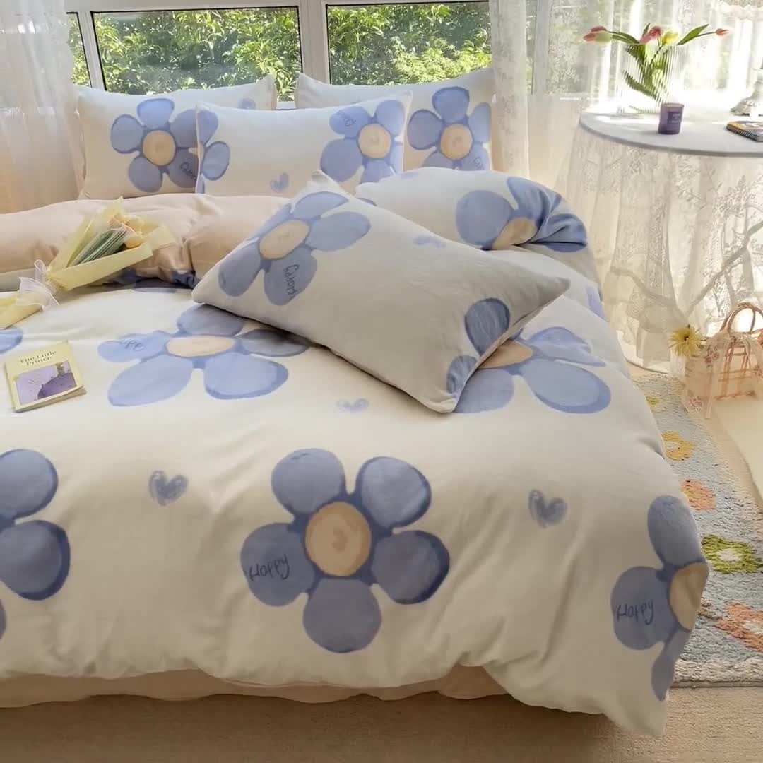 91家纺网 家纺一手货源 找家纺 桃子家居 2022新款ins小清新韩系加厚牛奶绒系列四件套 绒-缇兰