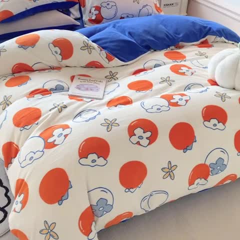 91家纺网 家纺一手货源 找家纺 澳萝拉 2022新款牛奶绒印花四件套 好柿发生