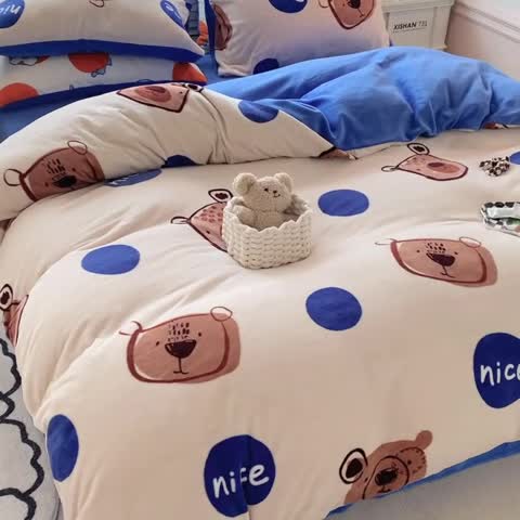 91家纺网 家纺一手货源 找家纺 澳萝拉 2022新款牛奶绒印花四件套 趣多多