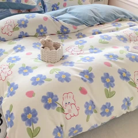 91家纺网 家纺一手货源 找家纺 澳萝拉 2022新款牛奶绒印花四件套 甜蜜fafa