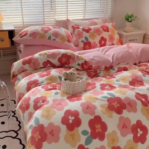 91家纺网 家纺一手货源 找家纺 澳萝拉 2022新款牛奶绒印花四件套 悠然花语