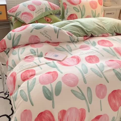 91家纺网 家纺一手货源 找家纺 澳萝拉 2022新款牛奶绒印花四件套 郁金香