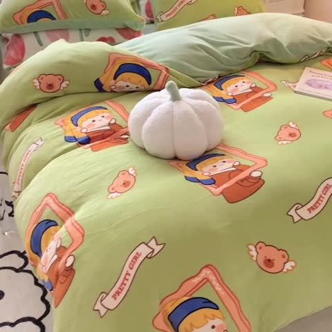 91家纺网 家纺一手货源 找家纺 澳萝拉 2022新款牛奶绒印花四件套 珍珠女孩