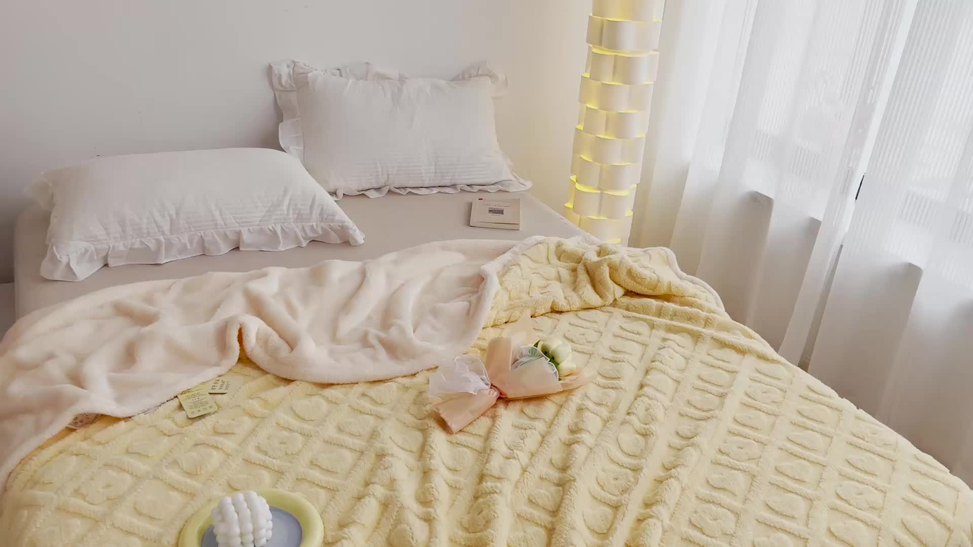 91家纺网 家纺一手货源 找家纺 澳梵 2022新款塔芙绒毛毯【蜜语-心语系列】 蜜语-嫩黄