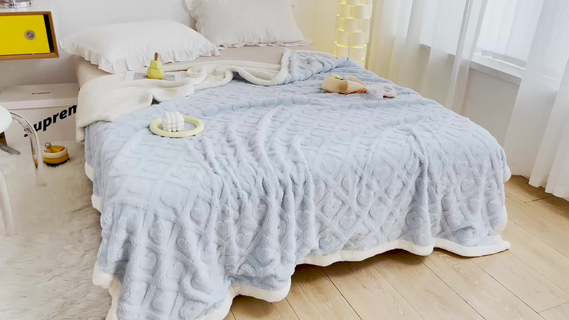 91家纺网 家纺一手货源 找家纺 澳梵 2022新款塔芙绒毛毯【蜜语-心语系列】 蜜语-婴儿蓝