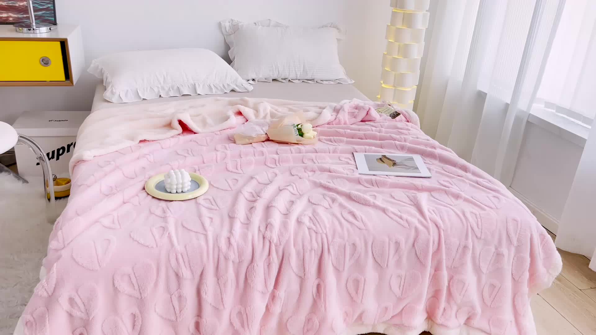 91家纺网 家纺一手货源 找家纺 澳梵 2022新款塔芙绒毛毯【蜜语-心语系列】 心语-粉色