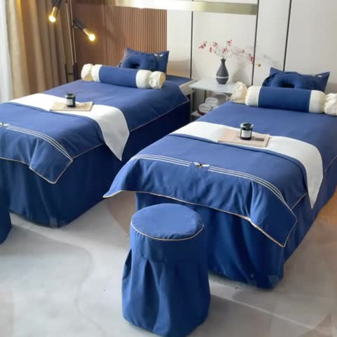 91家纺网 家纺一手货源 找家纺 莉人坊 2023彩棉麻美容床罩-小蜜蜂 小蜜蜂海蓝