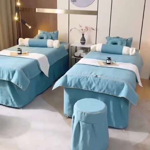 91家纺网 家纺一手货源 找家纺 莉人坊 2023彩棉麻美容床罩-小蜜蜂 小蜜蜂湖蓝