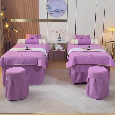 91家纺网 家纺一手货源 找家纺 莉人坊 2023彩棉麻美容床罩-小蜜蜂 小蜜蜂酒红