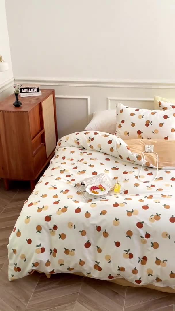 91家纺网 家纺一手货源 找家纺 昔可家纺 2022新款仙女风全棉爱丽丝系列印花四件套 小蜜橘