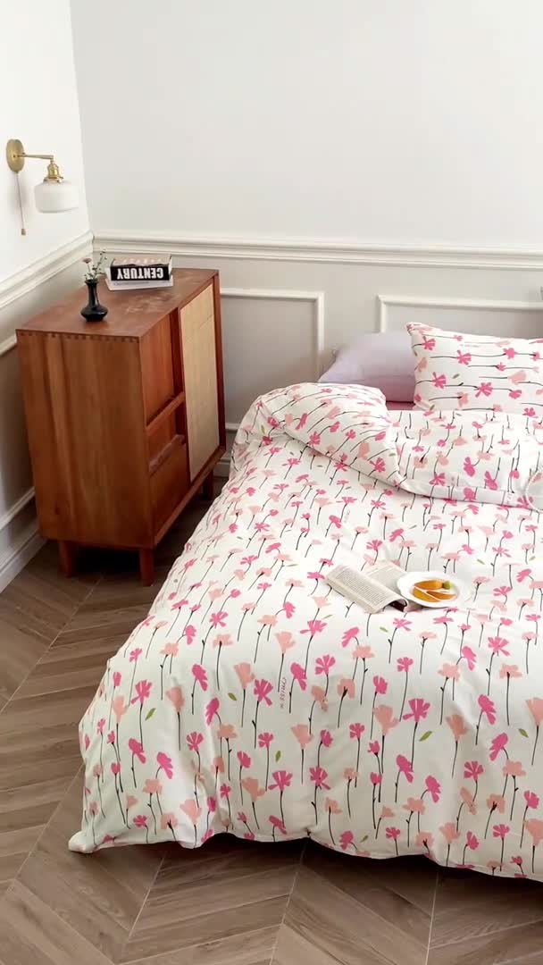 91家纺网 家纺一手货源 找家纺 昔可家纺 2022新款仙女风全棉爱丽丝系列印花四件套 蜜桃花园