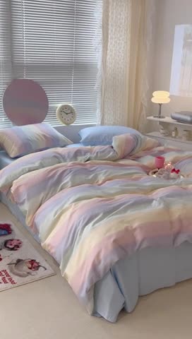 91家纺网 家纺一手货源 找家纺 昔可家纺 2022新款全棉ins云朵系列四件套 晕染彩虹