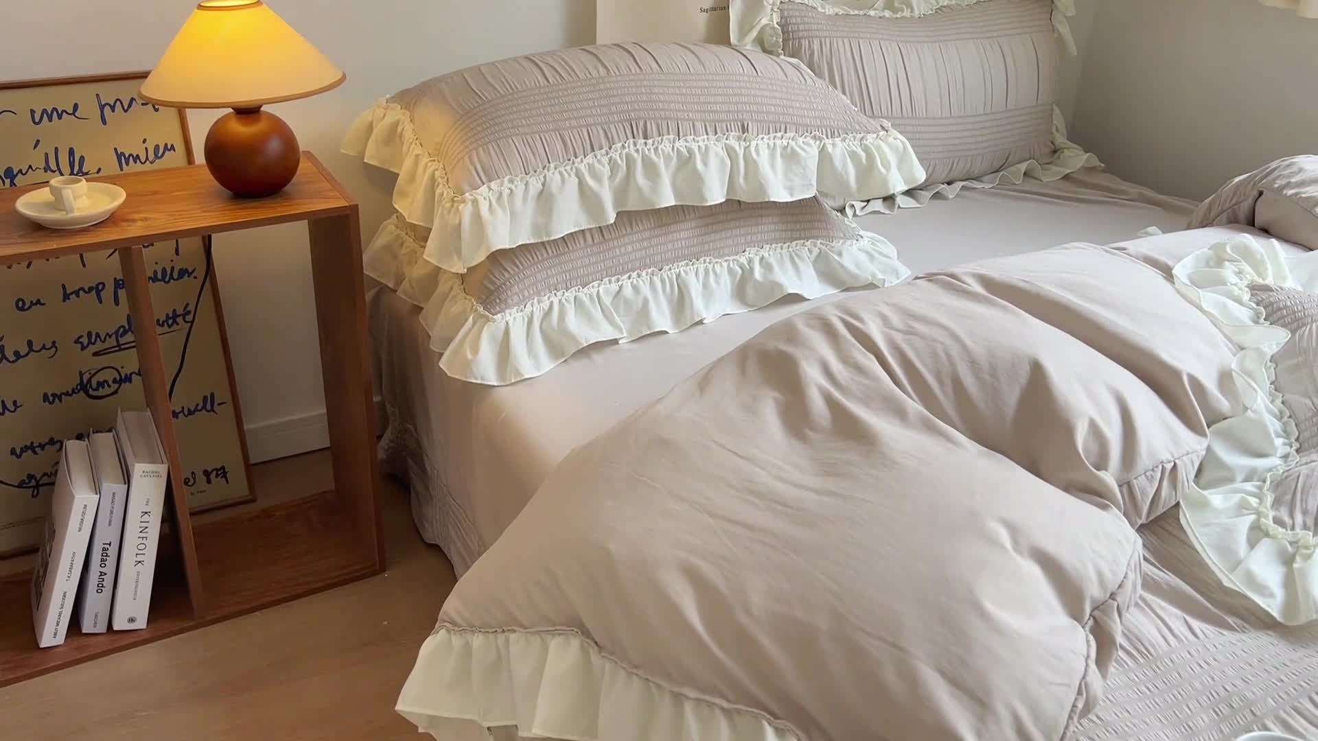 91家纺网 家纺一手货源 找家纺 慕澄2022新款直播爆款仙女泡泡纱四件套 朱灰灰