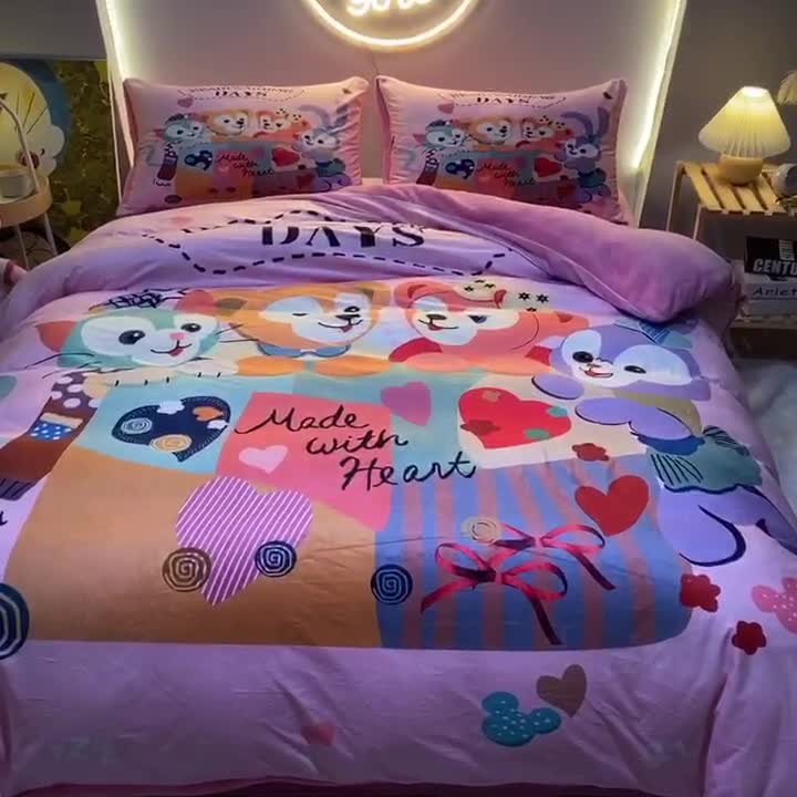 91家纺网 家纺一手货源 找家纺 ds生活馆2025新款大版卡通水晶牛奶珊瑚绒单被套三四件套 伙伴星黛露