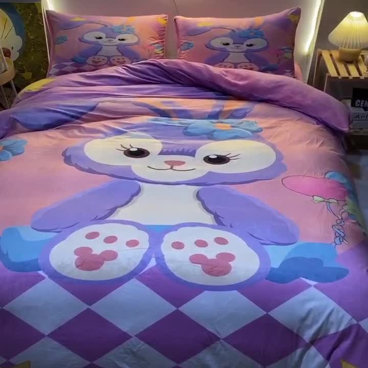 91家纺网 家纺一手货源 找家纺 ds生活馆2025新款大版卡通水晶牛奶珊瑚绒单被套三四件套 星黛露紫