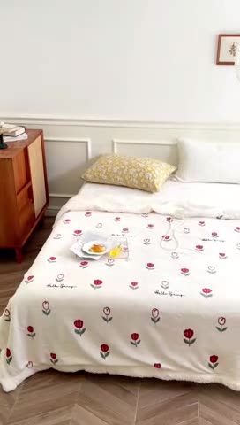 91家纺网 家纺一手货源 找家纺 时年 2022新款牛奶绒拼羊羔绒毯 露露