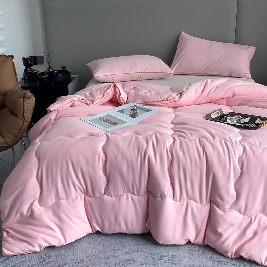 91家纺网 家纺一手货源 找家纺 匠心 2022新款超柔磨毛立体暖绒大豆冬被被子被芯 冬被粉色