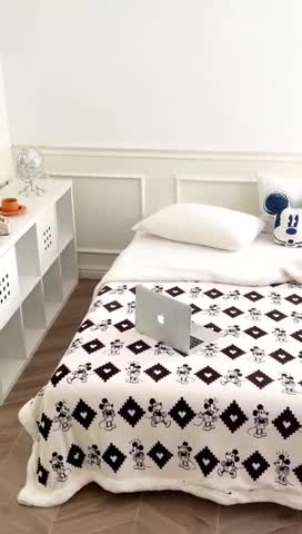 91家纺网 家纺一手货源 找家纺 时年 2022新款牛奶绒拼羊羔绒毯 经典米奇